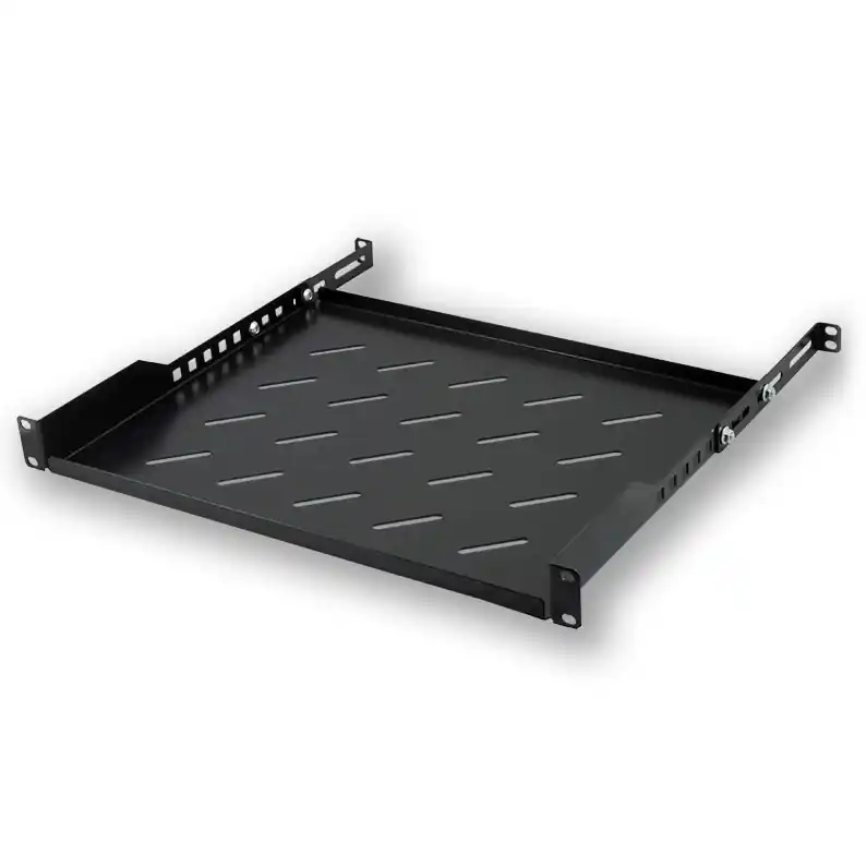 Velkoobchod Police LAN-TEC 19" s perforací 1U hloubka 350mm nosnost 60 kg, úchyt na přední a zadní lišty, černá SH.0350.Z60 1911-021