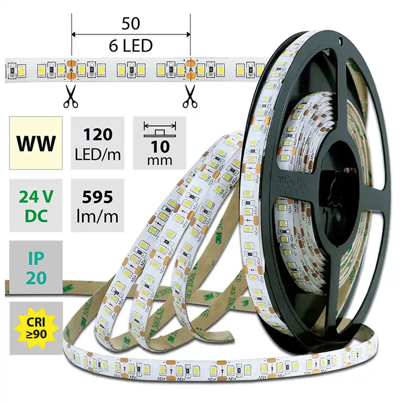 MCLED LED PÁSEK SMD2835 WW 7W/595LM/120LED/M 24VDC IP20 Š.10MM 10M ML-126.821.60.7 Must-Have