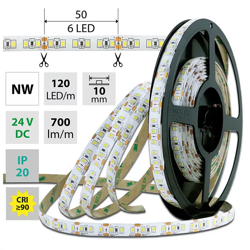 Záruka V Ceně MCLED LED PÁSEK SMD2835 NW 7W/700LM/120LED/M 24VDC IP20 Š.10MM 10M ML-126.823.60.7