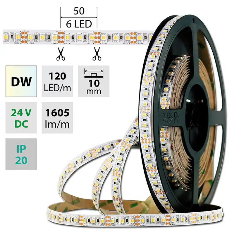 MCLED LED PÁSEK DUAL WHITE WW-CW 120LED 1605LM/M 19,2W/M 24VDC IP20 50M ML-127.632.60.2 Profesionální