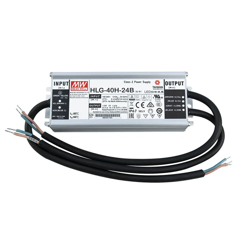 MCLED ZDROJ NAPÁJ. 40W DC24V/1,67A IP67 HLG-40H-24B ŘÍZENÍ 1-10V A PWM ML-732.212.58.1 Časově Omezené