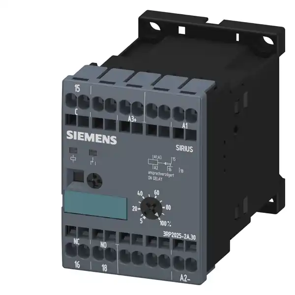 SIEMENS Relé časové, elektronické, se zpožděným přítahem 1 CO, AC/DC 24V, AC200-240V Víkendová Akce