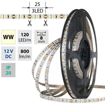SK0143378-CZ20260306-083713-0-1772757440-2469462 Odeslání Ihned LED pásek 9,6W/m 12VDC 3000K 800lm pásek 8mm 120LED IP20 CRI90