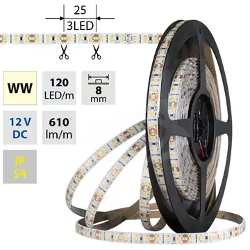 SK0143388-CZ20260306-083713-0-1772757440-2469472 LED pásek 9,6W/m 12VDC 3000K 610lm pásek 8mm 120LED IP54 CRI90 Nejlepší Cena