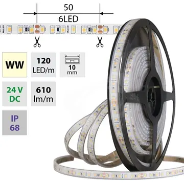 SK0143603-CZ20260306-083713-0-1772757440-2469809 LED pásek 9,6W/m 24VDC 3000K 610lm pásek 10mm 120LED IP68 CRI90 Akce