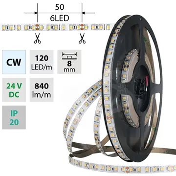 SK0143809-CZ20260306-083713-0-1772757440-2472819 LED pásek 9,6W/m 24VDC 6000K 840lm pásek 8mm 120LED IP20 CRI90 Velkoobchod